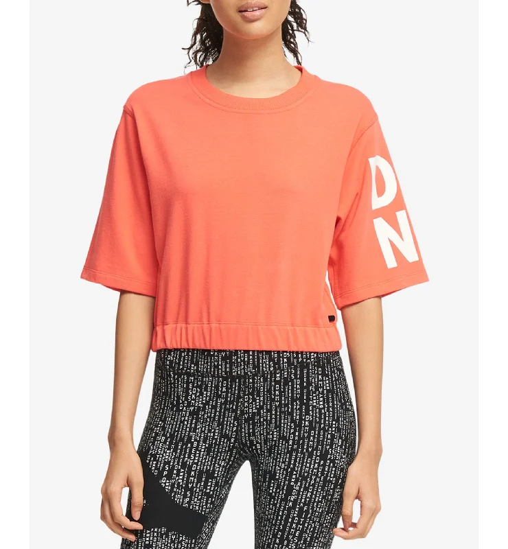 DKNY Sport Short Sleeve Graphic Sweatshirt Hoodie with Hem Ribbing Snug Secure