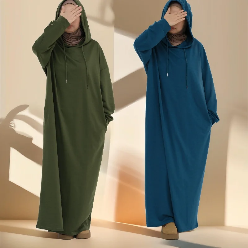 Effortless Everyday Sweatshirt Abaya Dress Hoodie with Elastic Cuffs Stretchable Comfortable Effortless Everyday Sweatshirt Abaya Dress Hoodie with Elastic Cuffs Stretchable Comfortable