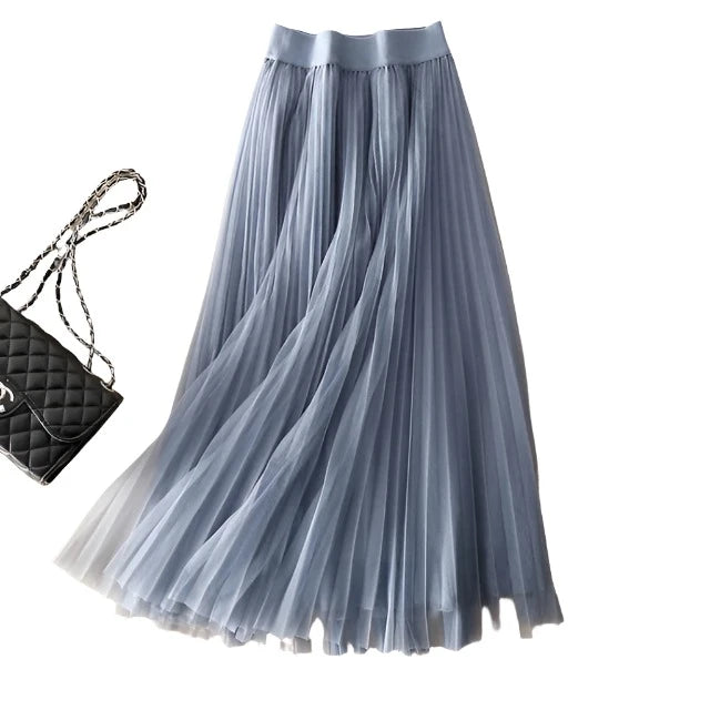 Elastic Waist 3 Layers A-line Tutu Skirt Elegant Vintage Mesh Long Tulle Skirt For Spring Autumn QT2117 relaxed fit skirt
