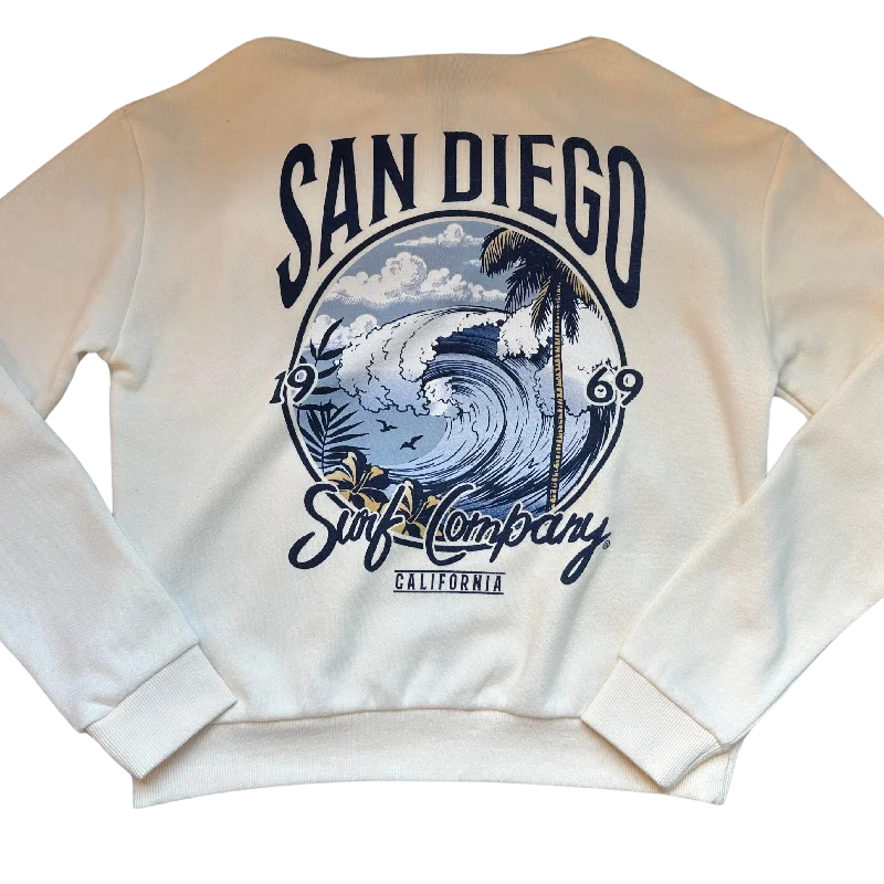 Force Of Nature San Diego Surf Co. Zip Hoodie Hoodie with Hem Applique Textured Unique Force Of Nature San Diego Surf Co. Zip Hoodie Hoodie with Hem Applique Textured Unique