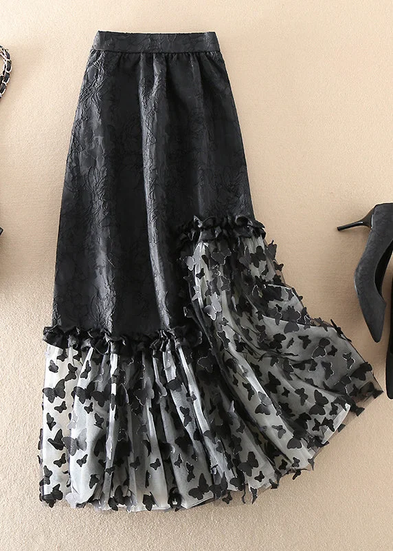 French Black Jacquard Patchwork Bow Tulle Skirts Spring tulle skirt dreamy