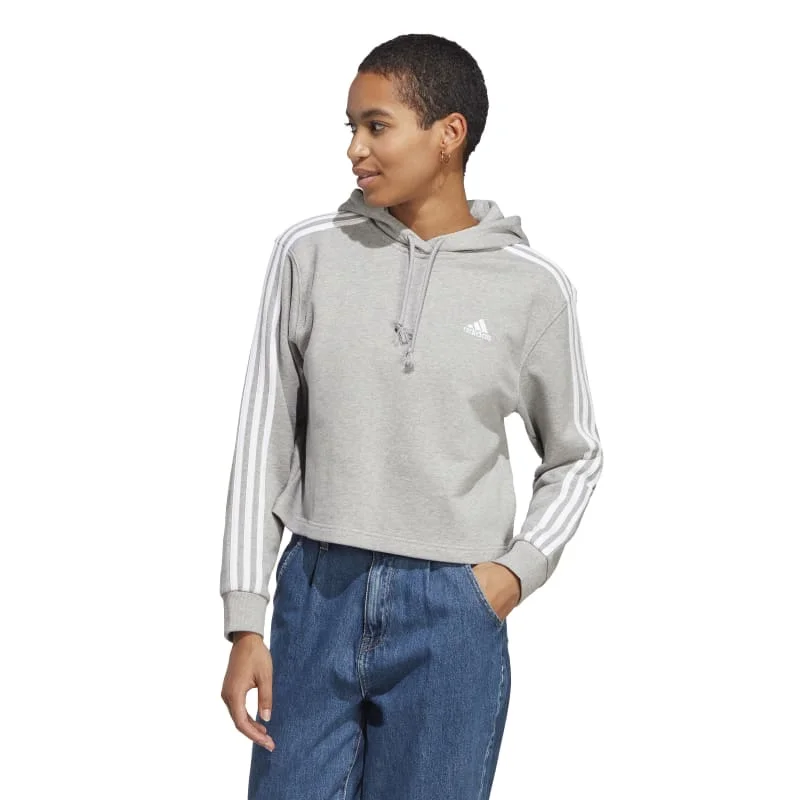 Essentials 3-Stripes French Terry Crop Hoodie Hoodie with Hem Applique Textured Unique