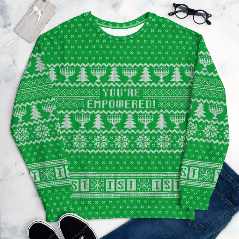 IST Ugly Holiday Unisex Sweatshirt GREEN Hoodie with Puffed Sleeves Voluminous Trendy
