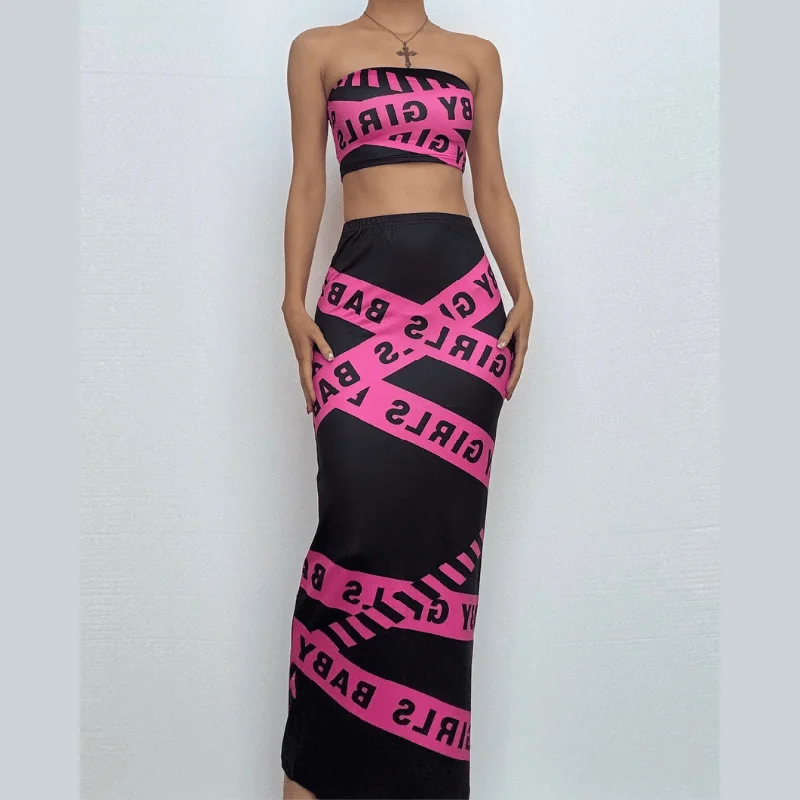 Letter print tube maxi skirt set seamless skirt comfort