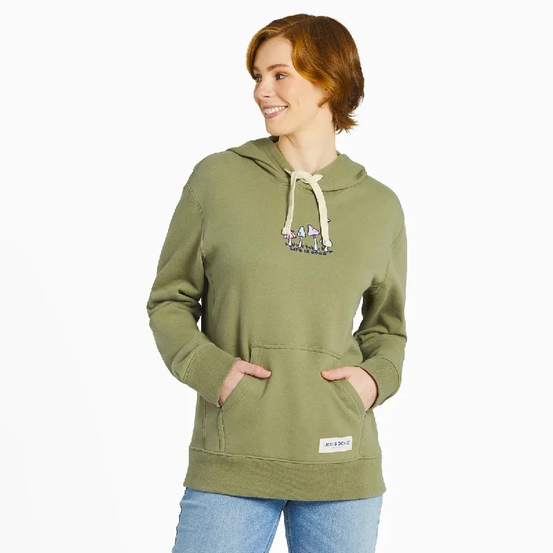 Life is Good Women's Mushroom Retro Scene Simply True Fleece Hoodie, Moss Green Hoodie with Relaxed Fit Easy Casual