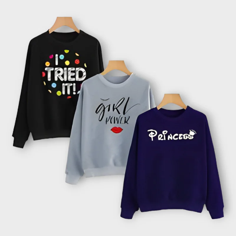 Pack Of 3 Winter Printed Sweatshirt For Women's Hoodie with Full-Zip Functional Layering