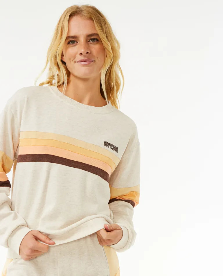 Rip Curl Womens Surf Revival Panelled Crewneck Sweatshirt Hoodie with Illustration Artistic Creative
