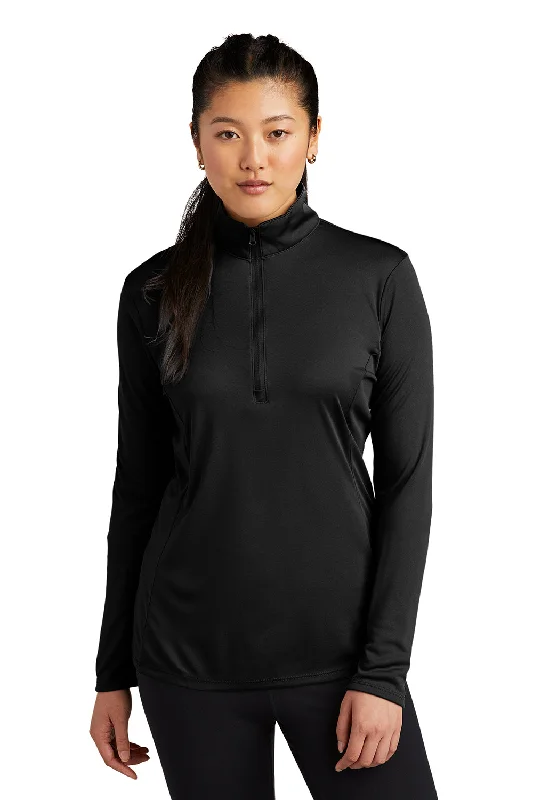 Sport-Tek Womens Competitor Moisture Wicking 1/4 Zip Sweatshirt - Black Hoodie with Hem Patch Decorative Personalized