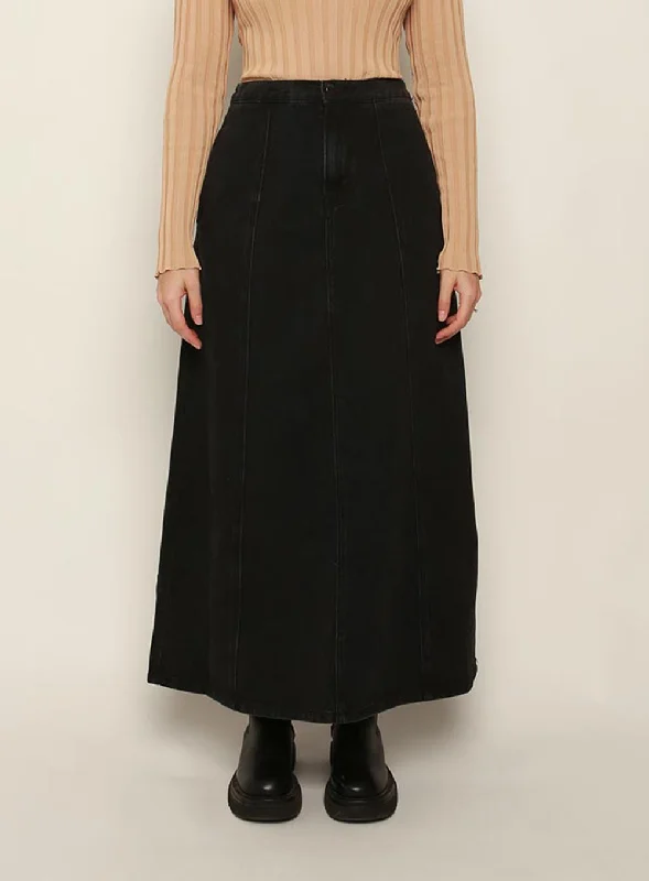 Stassy Midi Skirt-Black chiffon skirt flowing