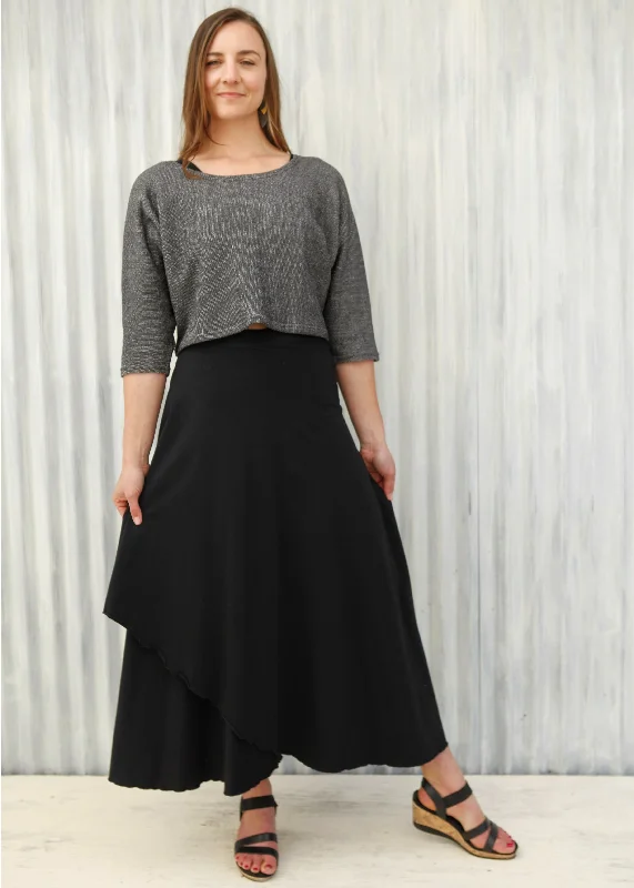 Black Iris Wrap Skirt ribbed skirt waist