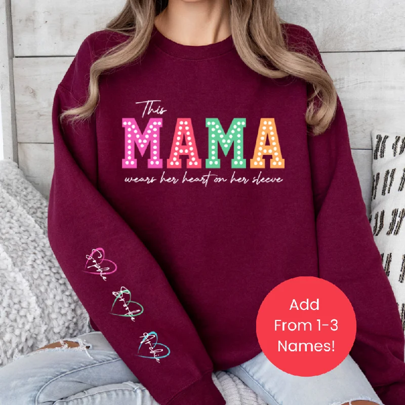 This Mama Wears Her Heart Personalised Sleeve Sweatshirt Hoodie with High Neck Warm Protective