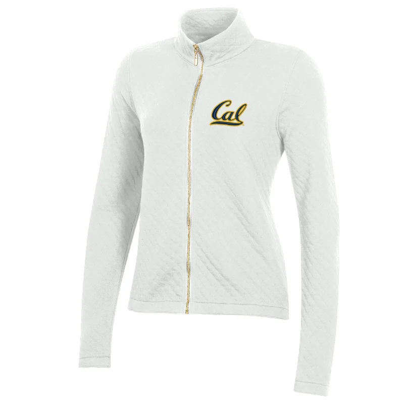 U.C. Berkeley Cal embroidered  Gear for Sports women's  quilted zip hoodie-White Hoodie with Velcro Closure Adjustable Secure