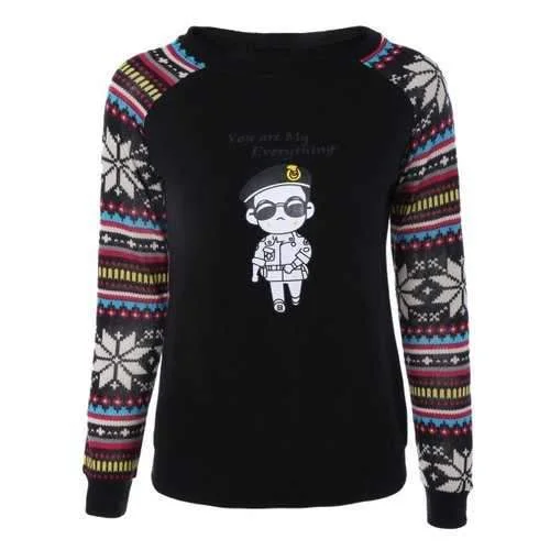 Raglan Sleeves Cartoon Print Sweatshirt - Black 2xl Hoodie with Emblem Brand Identity