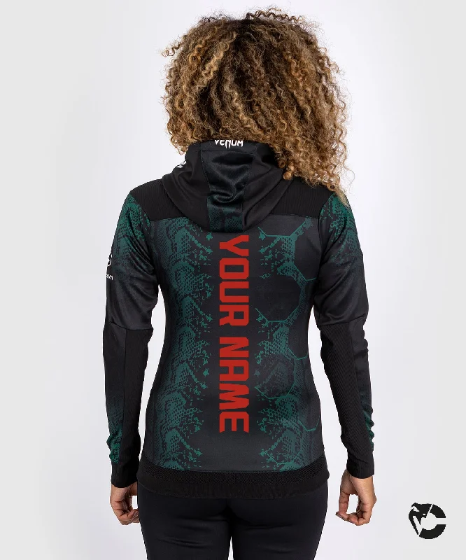 UFC Adrenaline by Venum Personalized Authentic Fight Night Women’s Walkout Hoodie - Emerald Edition - Green/Black Hoodie with Relaxed Fit Easy Casual UFC Adrenaline by Venum Personalized Authentic Fight Night Women’s Walkout Hoodie - Emerald Edition - Green/Black Hoodie with Relaxed Fit Easy Casual