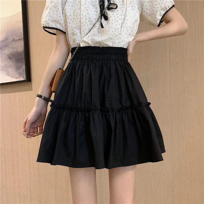 White Skirt Women's Summer Elastic Waist Fungus Fashion Temperament A-line Short Skirt corduroy skirt cozy