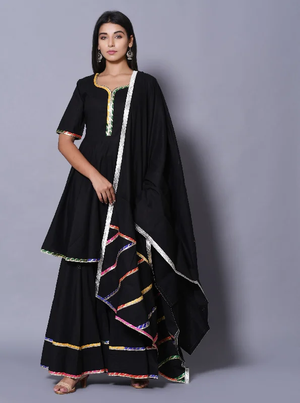 Women's Black Hand Block Printed Peplum Top & Skirt Set - Saras The Label lace skirt elegant