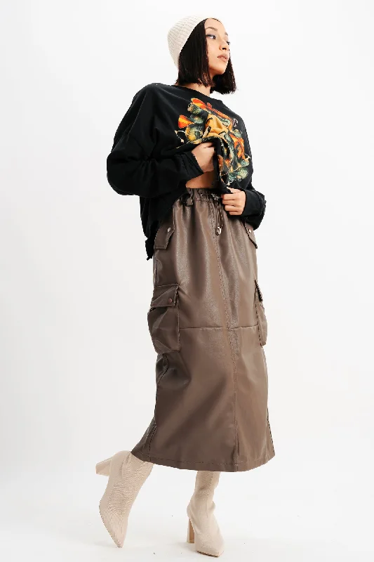 Brown Cargo Pocket Skirt linen skirt airy